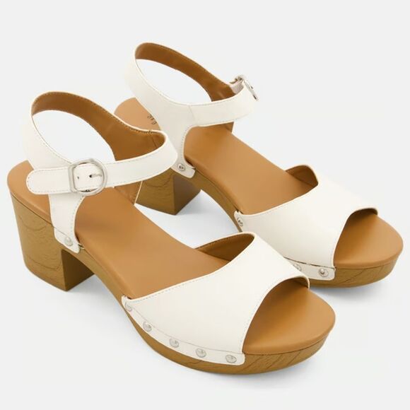 BRAND NEW ME TOO  WOMEN'S FAUX LEATHER HEEL SANDALS   - Picture 1 of 16